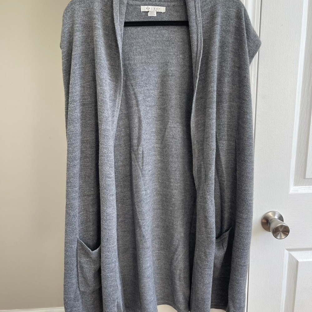 Ralsey Women 2X Gray Open Front Longline Sleeveless Cardigan Vest with Pockets